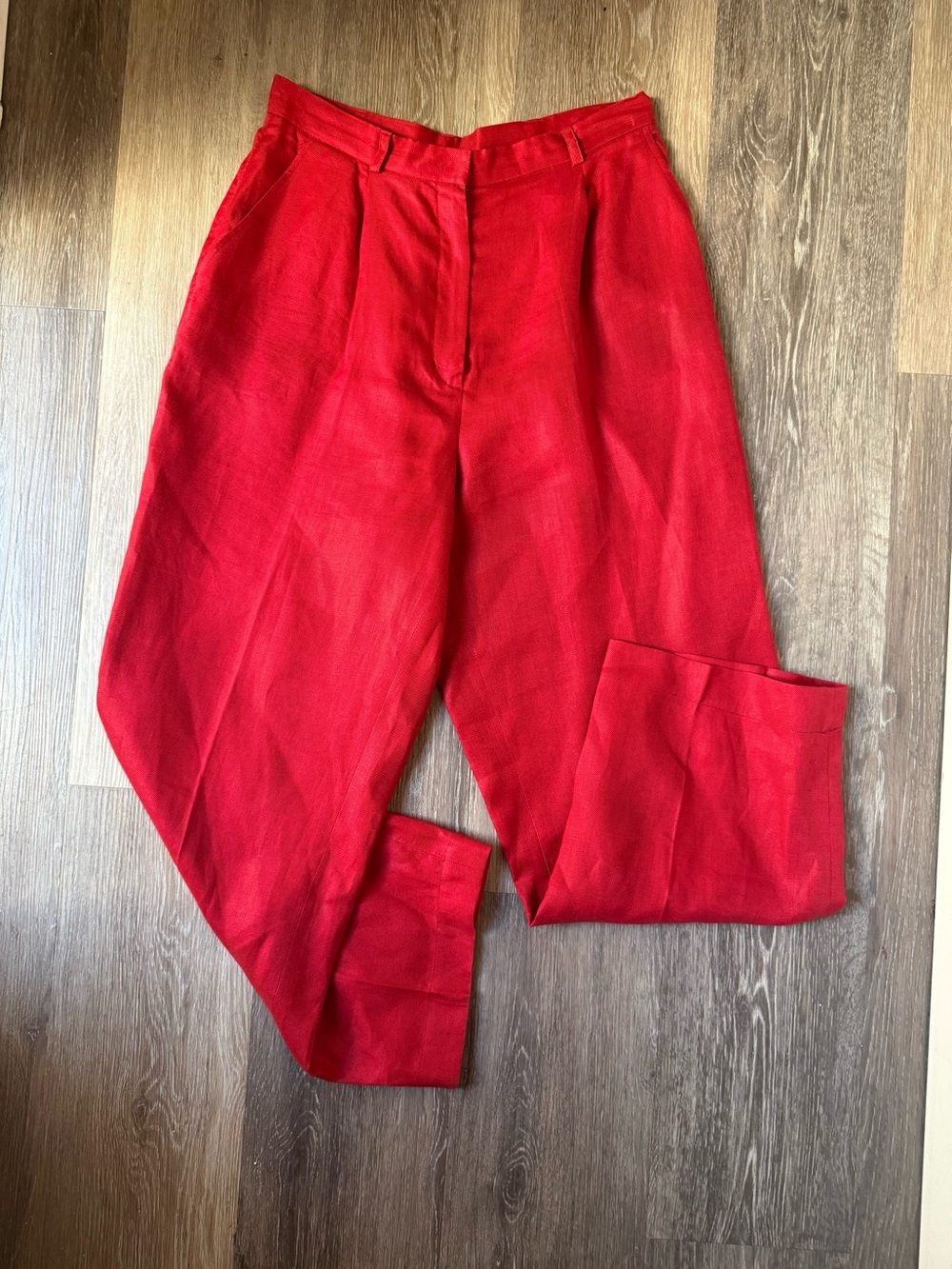 Vintage Lauren Ralph Lauren Red Tailored Trousers 100% Linen Size 8